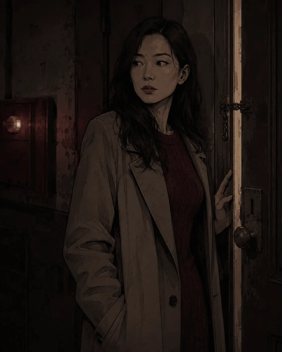 凝視鏡頭的女性住客人物檔案照